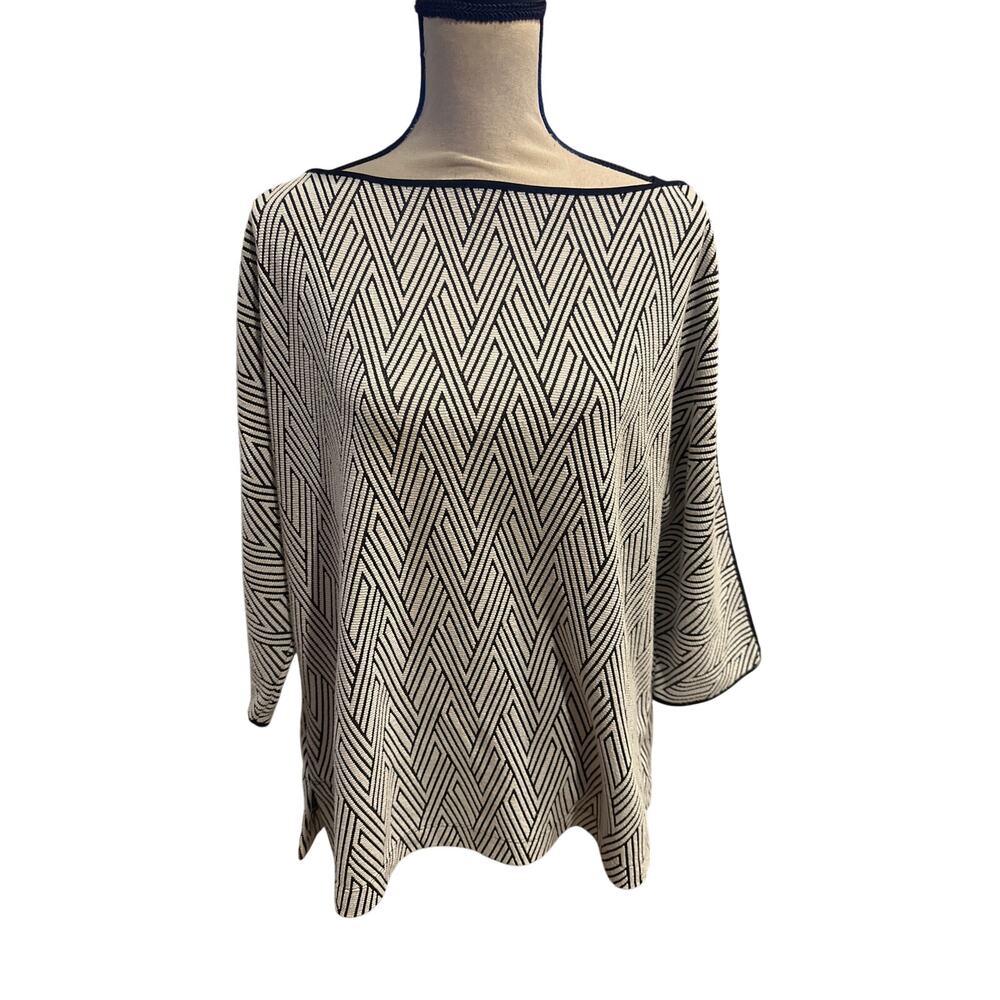 ⭐️ Women’s Chico’s Black / White Dolman Sleeve Boat Neck Swearer Size 3 ( XL )